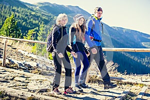 Trekking in mountains.