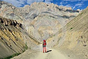 Trekking in the mountains Karakorum near the Indian Ladakh town