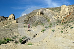 Trekking in the mountains Karakorum near the Indian Ladakh town