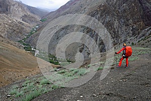 Trekking in the mountains Karakorum near the Indian Ladakh town