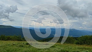 Trekking in mountains. People hiking in Bieszczady Mountains in Poland