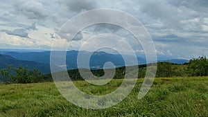 Trekking in mountains. People hiking in Bieszczady Mountains in Poland