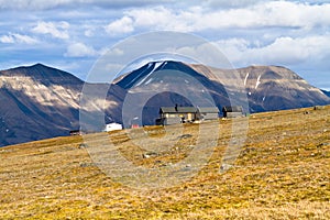 Trekking over Longyearbyen in arctic region