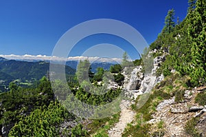 Trekking path in the Friuli Alps. Italy