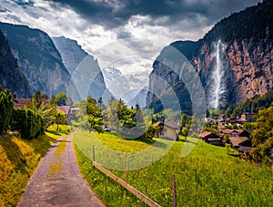 Trekking path in Lauterbrunnen village.