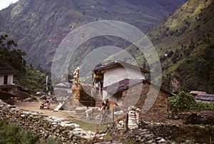 Trekking porters resting at ridgetop