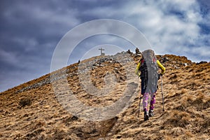 Trekking scene in the alps of Lake Como