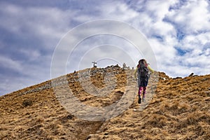 Trekking scene in the alps of Lake Como