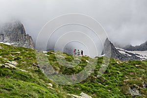Trekking scene in the italian alps of Val Masino