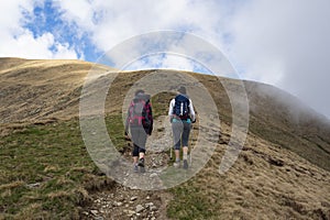 Trekking scene on Lake Como alps