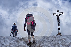 Trekking scene on Lake Como alps