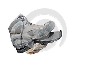 Trekking shoe broken after intensive use (isolated)