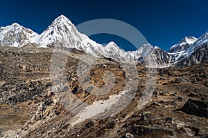 Trekking trail to Everest base camp in Sagarmatha national park, Himalaya mountain range in Nepal