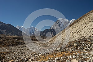 Trekking trail to Gorakshep village, Everest region photo