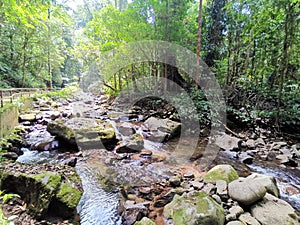 Trekking up to Mahua Waterfall Tambunan, Sabah. Malaysia, Borneo.