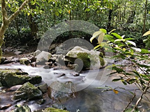 Trekking up to Mahua Waterfall Tambunan, Sabah. Malaysia, Borneo.