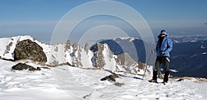 Trekking woman in winter