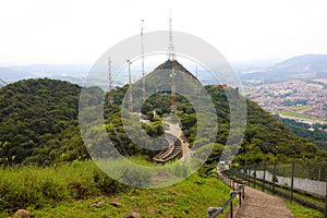 Trellis with many parables and television and radio antennas on Jaragua Peak, Sao Paulo, Brazil photo