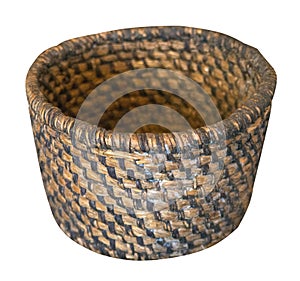 Trellis round basket isolated on white background, handmade object