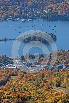 Tremblant and lake during fall season from Mont Tremblant summits