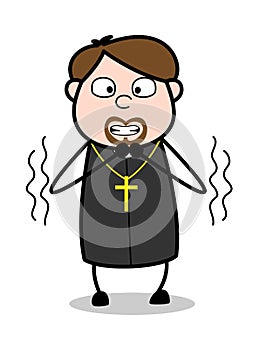 Trembling - Cartoon Priest Religious Vector Illustration