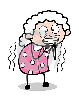 Trembling - Old Cartoon Granny Vector Illustration