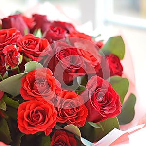 Tremendous bouquet of red roses. photo