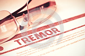 Tremor. Medical Concept on Red Background. 3D Illustration. photo