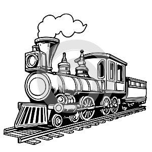 Línea dibujo de vapor el tren en blanco y negro colorante 