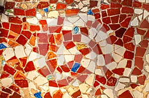 Trencadis wall in the city, pique assiette, broken tile mosaics, bits and pieces, memoryware,