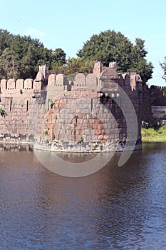 Trench with ancient big battlement of vellore fort