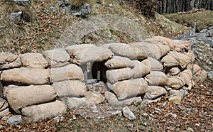 trench with sandbags for the protection of soldiers on the war f