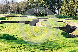 The trenches and craters on battlefield of Vimy ridge.