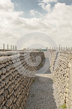 The Trenches of death world war one sandbags in Belgium