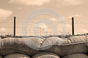 The Trenches of death world war one sandbags in Belgium