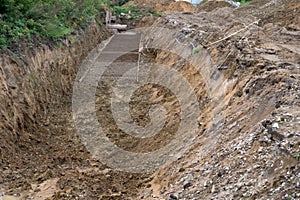 Trenches dug in the city for the laying of concrete dig trenches .