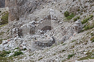 Trenches of the First World War on Lagazuoi mountain, Dolomites, Italy