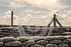 Trenches of world war one sandbags in Belgium