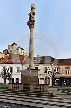 Trencin castle as seen from the main square in the old town
