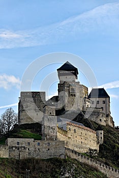 Trencin castle, Slovakia - The castle on top of a hill with its towers and fortified walls.