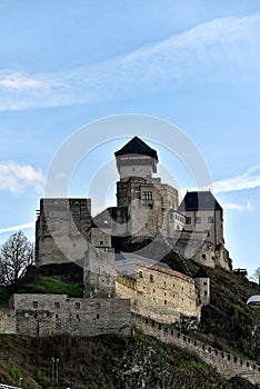 Trencin castle, Slovakia - The castle on top of a hill with its towers and fortified walls.