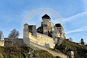 Trencin castle, Slovakia - The castle on top of a hill with its towers and fortified walls.