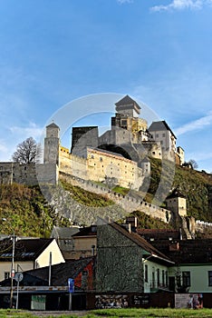 Trencin castle, Slovakia - The castle on top of a hill with its towers and fortified walls.