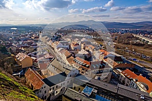 Trencin historical streets from the top view, Slovakia