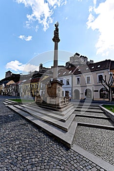 Trencin castle as seen from the main square in the old town