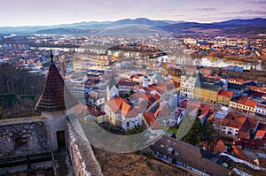 Trencin historical streets from the top view, Slovakia