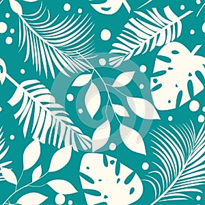 Trend abstract seamless pattern with colorful tropical leaves and plants. Vector design. Jungle print. Floral background. Printing