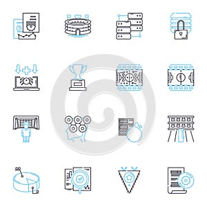 Trend analysis linear icons set. Forecasting, Detection, Monitoring, Analytics, Predictive, Insights, Patterns line