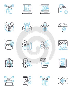 Trend analysis linear icons set. Forecasting, Prediction, Insights, Patterns, Data, Analytics, Projections line vector
