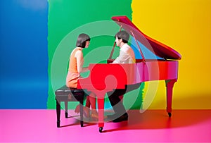 trend illustration piano performance colourful art music people modern concept. Generative AI.